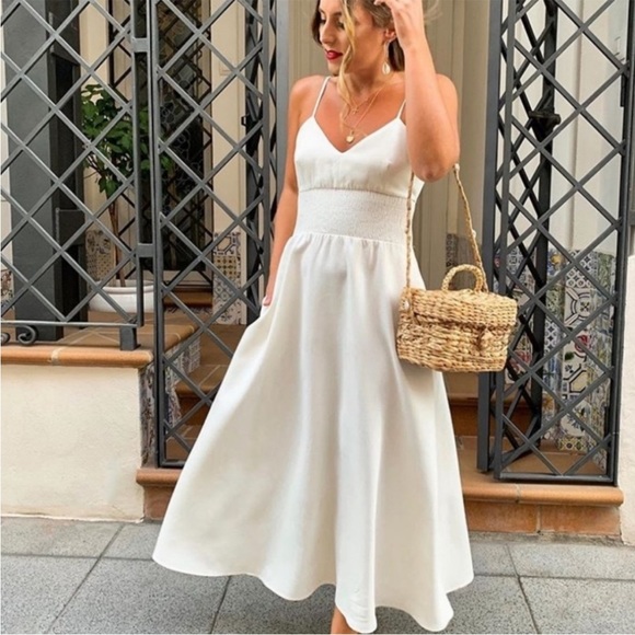 Zara Dresses & Skirts - Zara cream linen midid dress EUC size Small